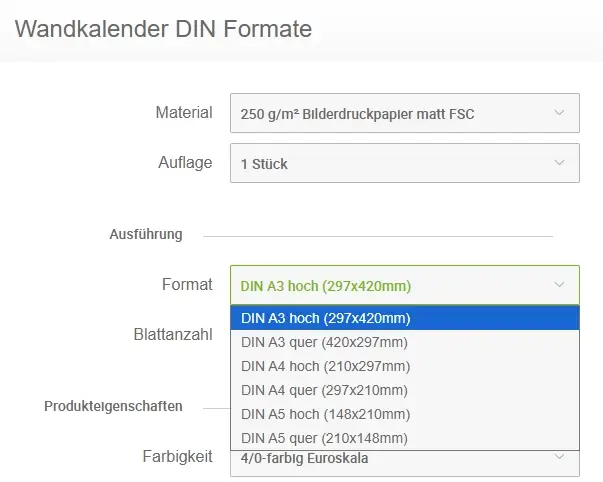 Konfigurationsmöglichkeiten über eine Dropdown