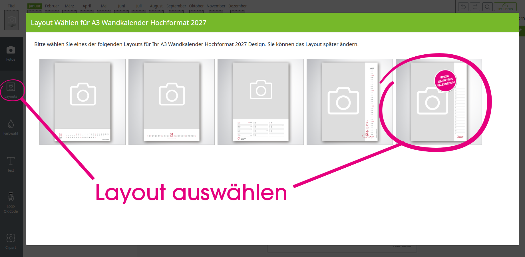 Layout im Online Gestalter wählen