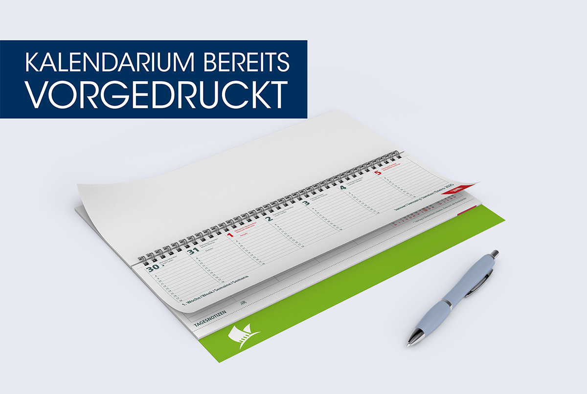 Tischkalender mit verlängerter Rückpappe, Hardcover
